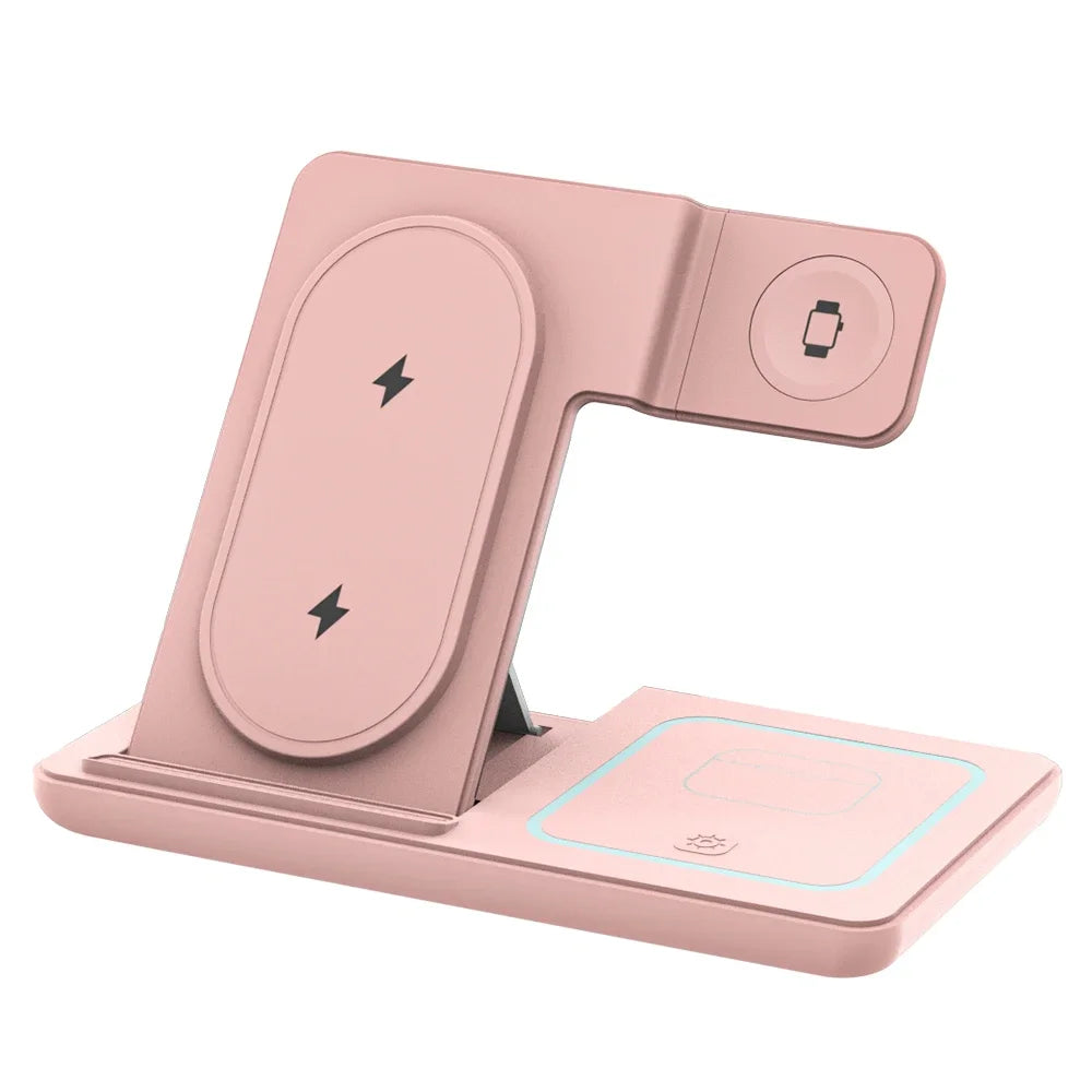 3 in 1 Foldable Night LED Light Wireless Charger Stand For iPhone Samsung Apple Watch 2-8 SE Airpods Pro Fast Charging Station