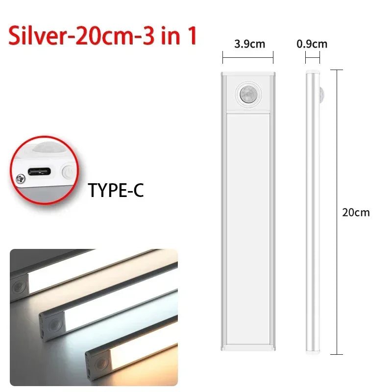 LED Under Cabinet Lights 10-50CM Motion Sensor Lamp USB Rechargeable Wireless