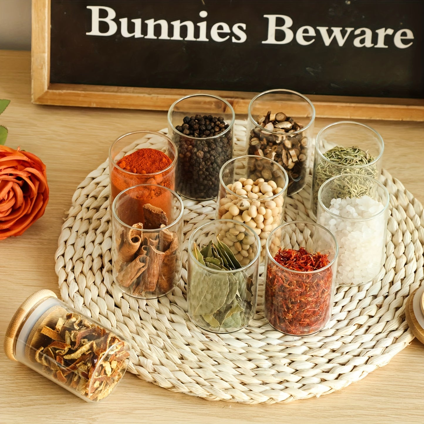 12pcs, Glass Jars With Airtight Lids, Candy Jars With Lids, Food Storage Containers With Bamboo Lids, Clear Jars, For Tea, Coffee, Spice, Candy, Kitchen Gadgets, Kitchen Accessories, Chrismas Party Supplies, 3.38oz