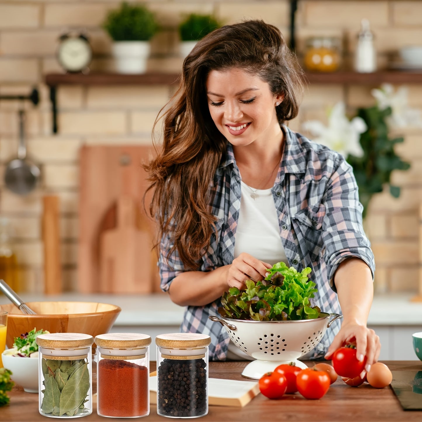 12pcs, Glass Jars With Airtight Lids, Candy Jars With Lids, Food Storage Containers With Bamboo Lids, Clear Jars, For Tea, Coffee, Spice, Candy, Kitchen Gadgets, Kitchen Accessories, Chrismas Party Supplies, 3.38oz