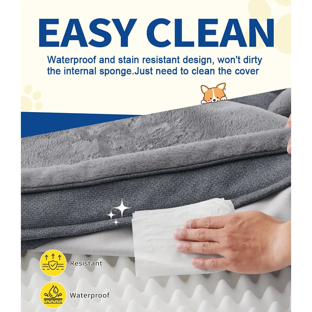 Extra Large Eco-Friendly Dog Bed Orthopedic Sofa Egg-Crate Foam Washable Waterproof Lining Bottom Removable Cover Cats