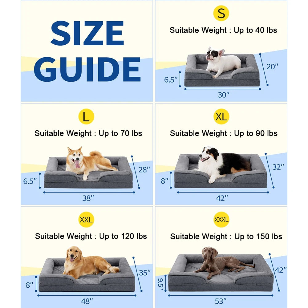 Extra Large Eco-Friendly Dog Bed Orthopedic Sofa Egg-Crate Foam Washable Waterproof Lining Bottom Removable Cover Cats