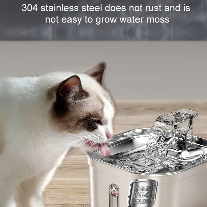 2.2L Stainless Steel Pet Water Dispenser Smart Dog Bowl Automatic Circulation Electronic Cat Water Fountain Travel-Friendly Cat