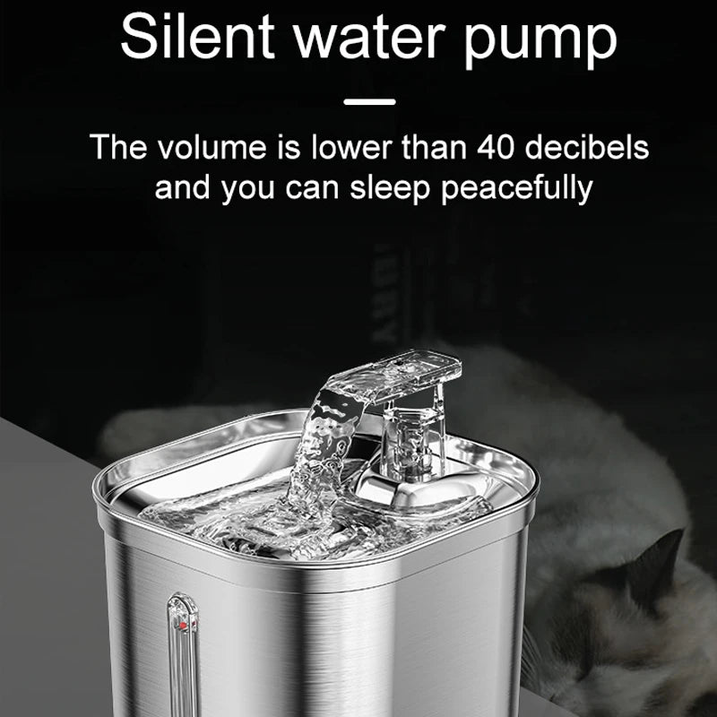 2.2L Stainless Steel Pet Water Dispenser Smart Dog Bowl Automatic Circulation Electronic Cat Water Fountain Travel-Friendly Cat