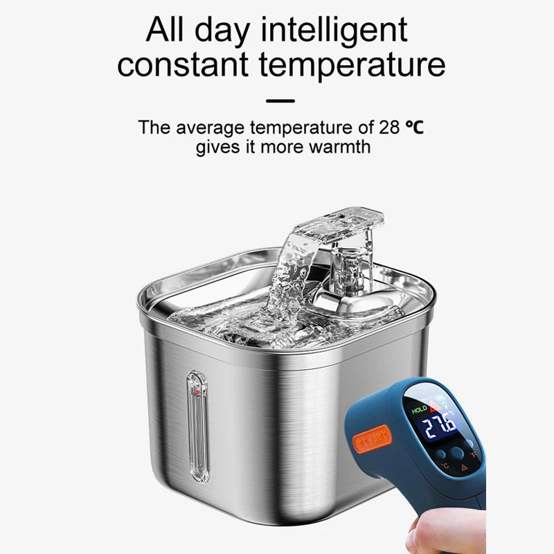 2.2L Stainless Steel Pet Water Dispenser Smart Dog Bowl Automatic Circulation Electronic Cat Water Fountain Travel-Friendly Cat