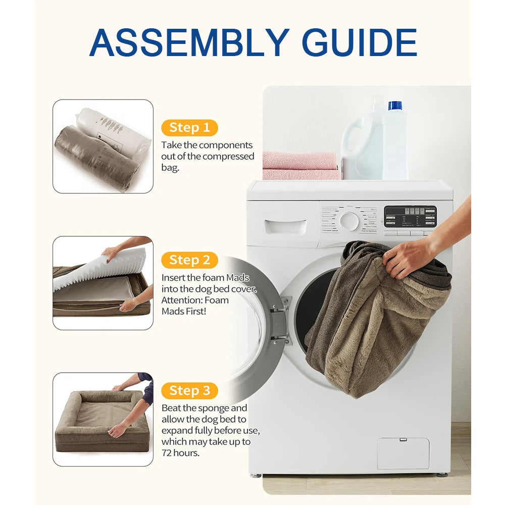 Extra Large Eco-Friendly Dog Bed Orthopedic Sofa Egg-Crate Foam Washable Waterproof Lining Bottom Removable Cover Cats