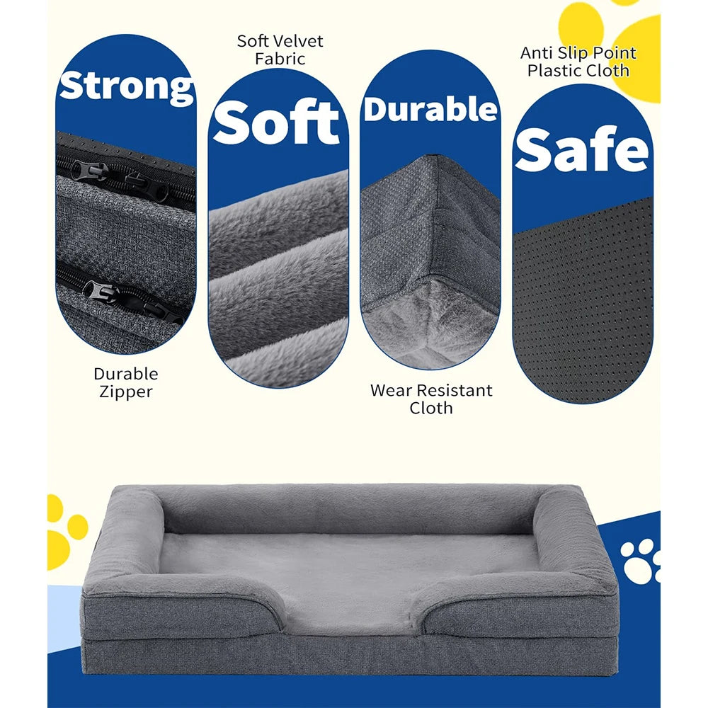 Extra Large Eco-Friendly Dog Bed Orthopedic Sofa Egg-Crate Foam Washable Waterproof Lining Bottom Removable Cover Cats