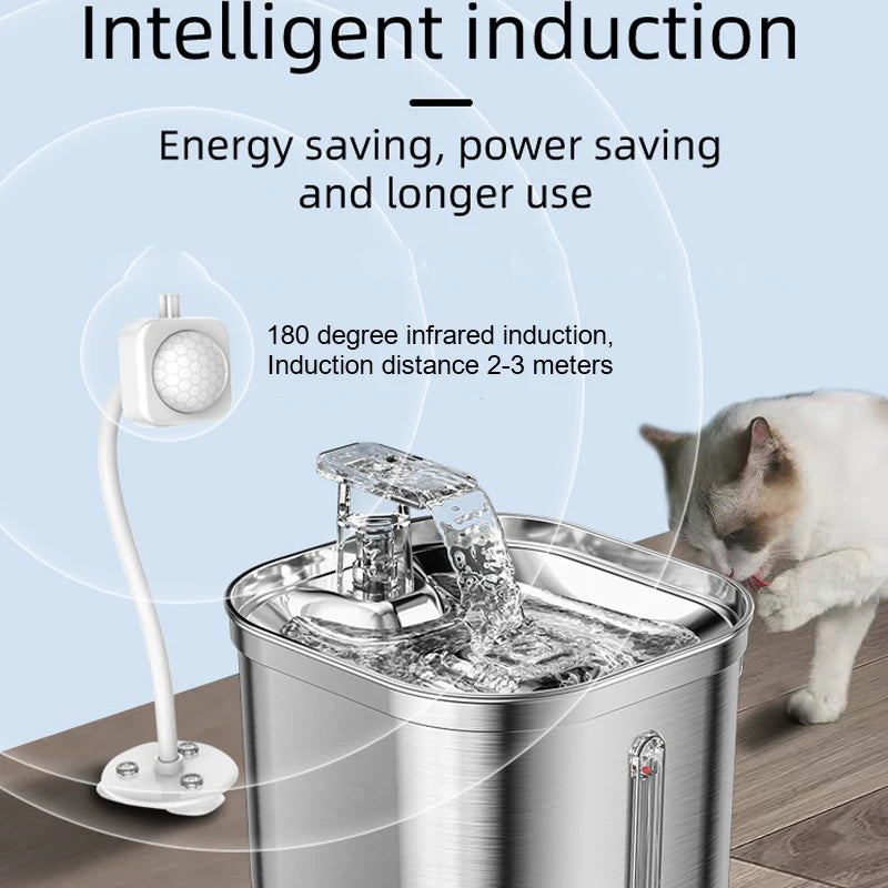 2.2L Stainless Steel Pet Water Dispenser Smart Dog Bowl Automatic Circulation Electronic Cat Water Fountain Travel-Friendly Cat