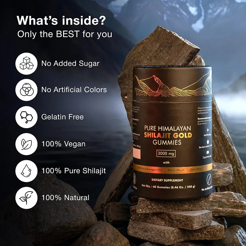 Hot Sale Private Label All in 1 Pure Himalayan Shilajit Gummies Ashwagaganda Boost Energy Fulvic Acid & 85+ Trace Minerals