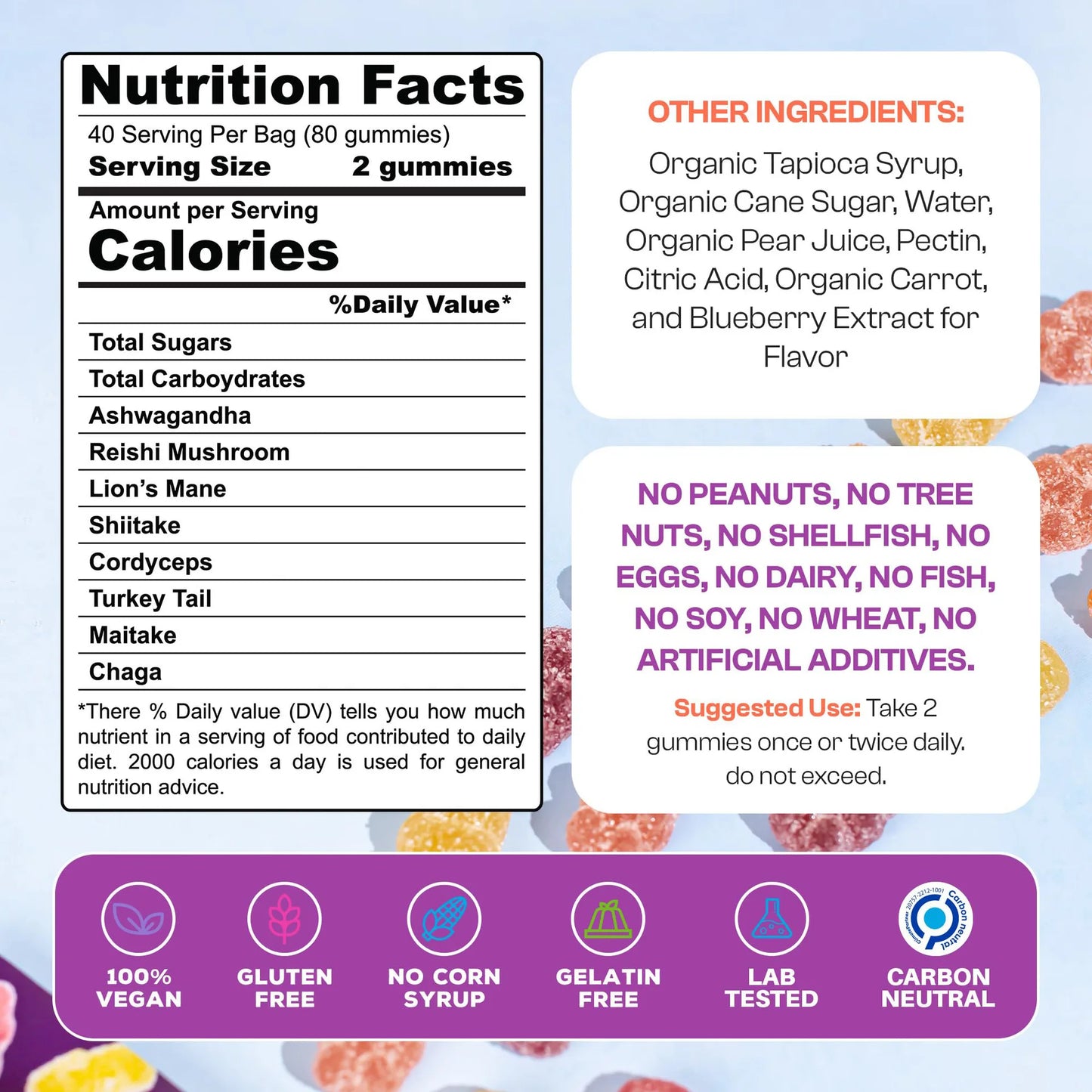 OEM Pure Sea Moss Shilajit Ashwaganda Mushroom Gummies Organic Immune Support Energy for Adults