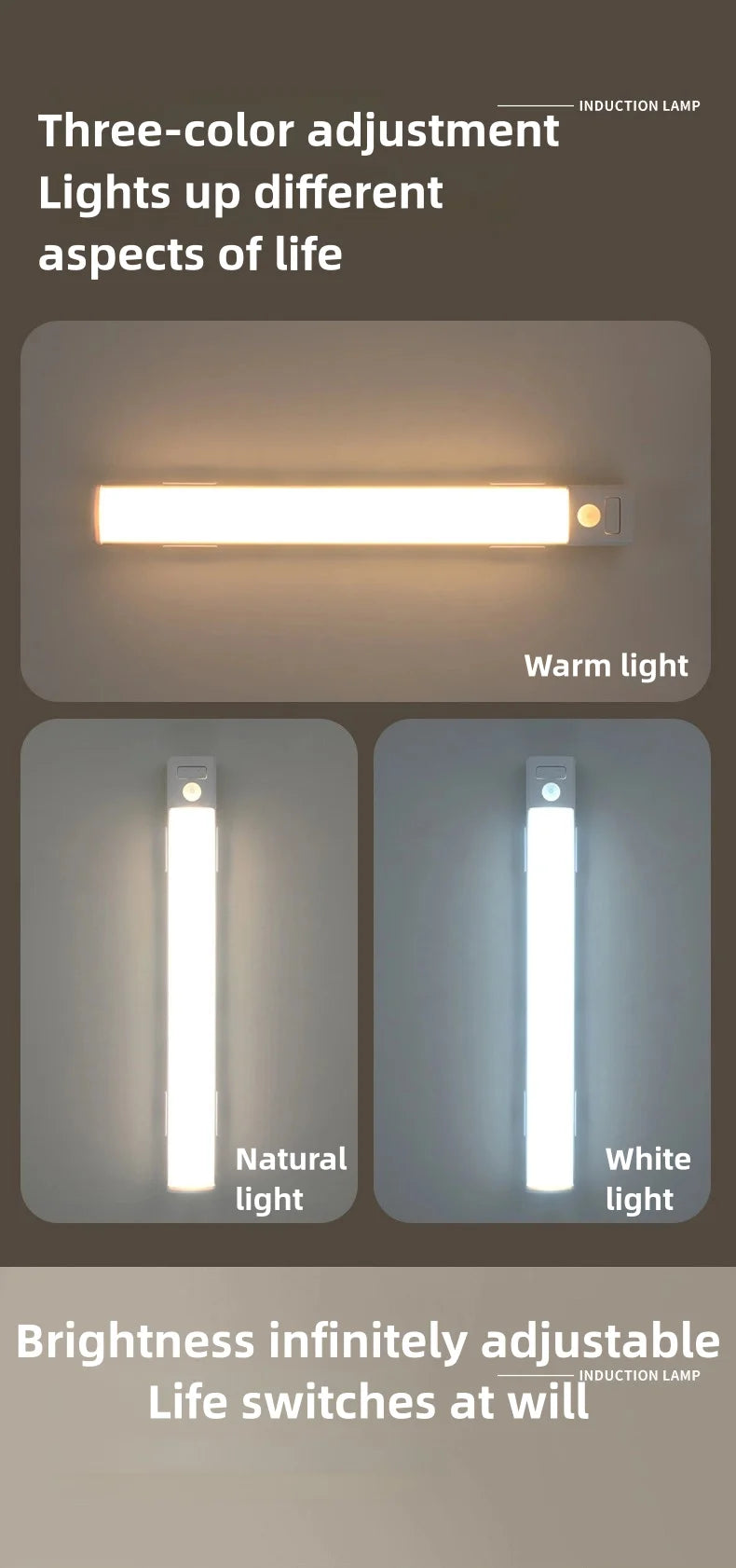 10-50cm LED Motion Sensor Light Night Wireless USB Battery Rechargeable Wall Under Cabinet For Bedroom Kitchen Lighting