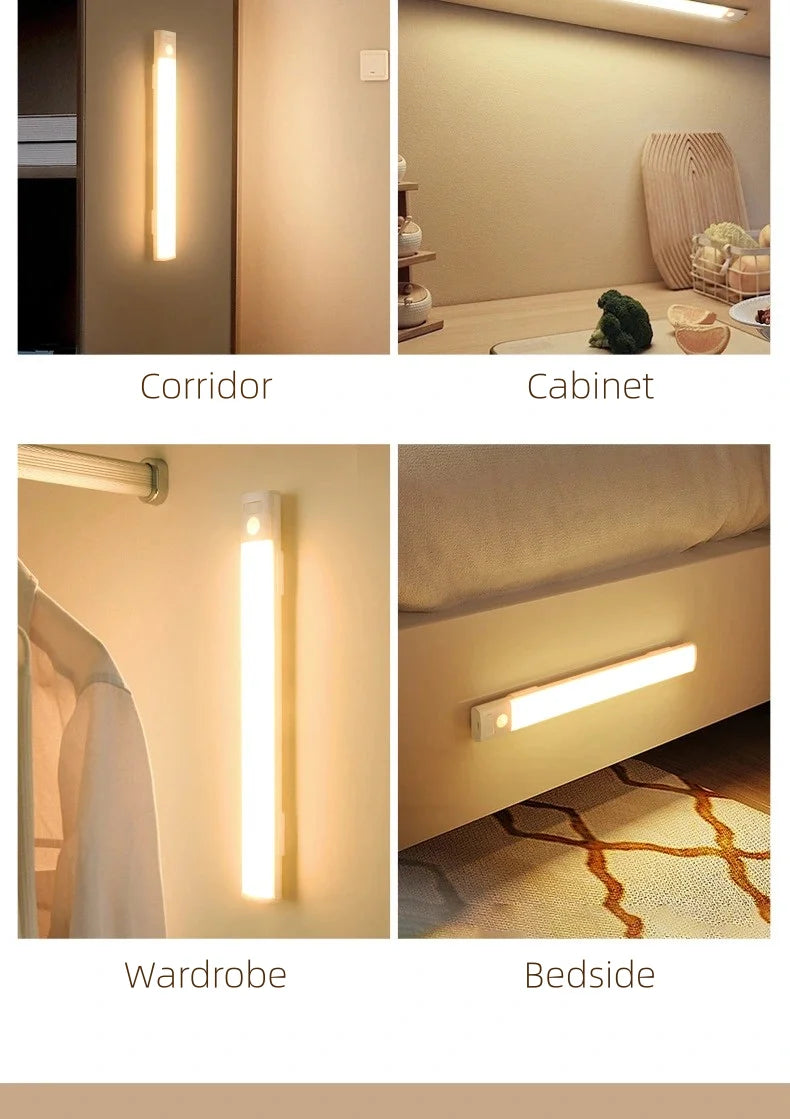 10-50cm LED Motion Sensor Light Night Wireless USB Battery Rechargeable Wall Under Cabinet For Bedroom Kitchen Lighting