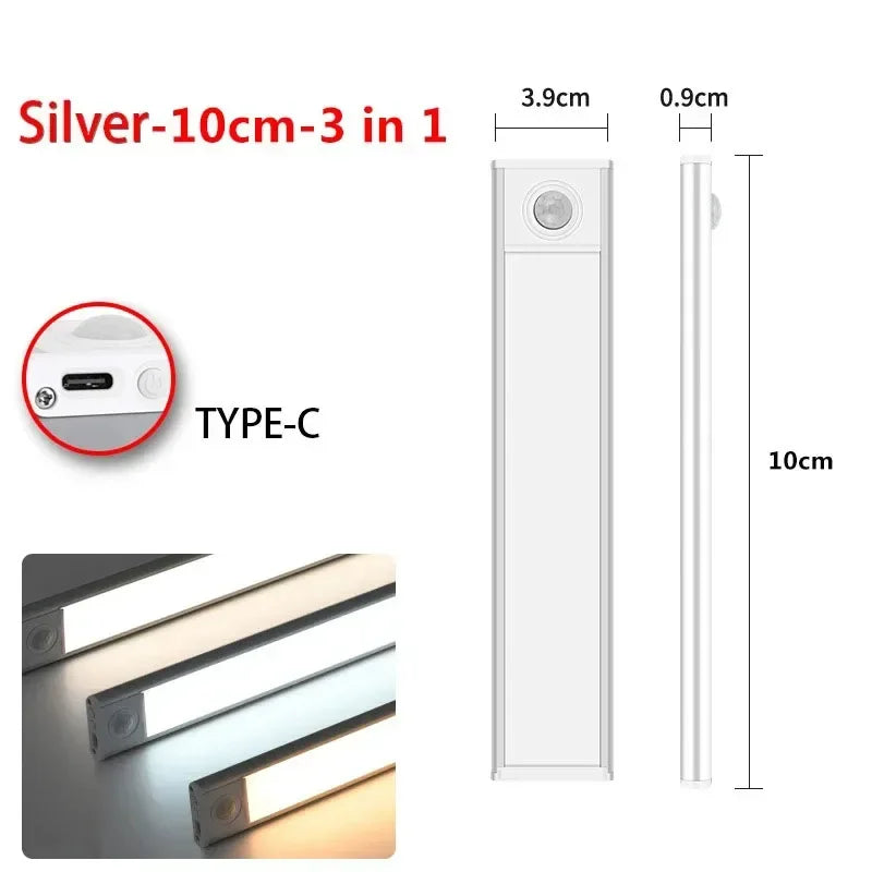 LED Under Cabinet Lights 10-50CM Motion Sensor Lamp USB Rechargeable Wireless