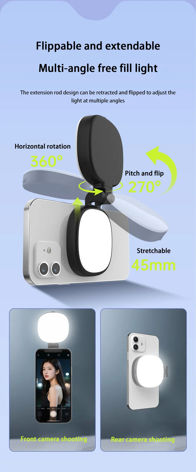 Mobile Phone Magnetic Selfie Fill Light Live Photo Mini Portable Makeup Mirror Foldable Pocket LED Light Mobile Phone Holder