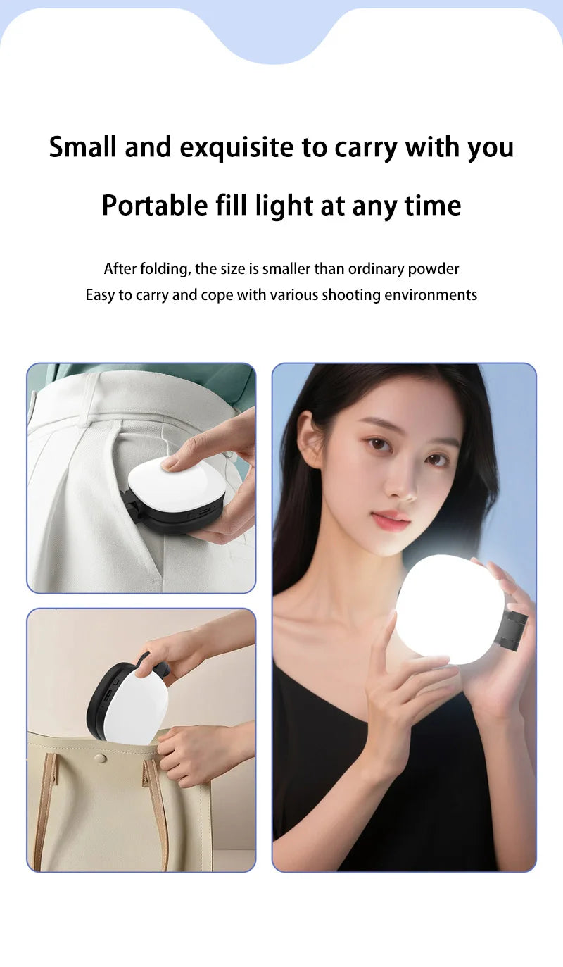Mobile Phone Magnetic Selfie Fill Light Live Photo Mini Portable Makeup Mirror Foldable Pocket LED Light Mobile Phone Holder
