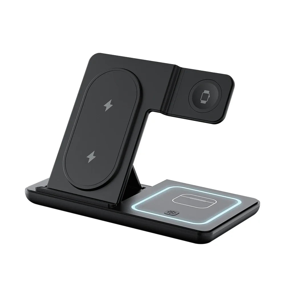3 in 1 Foldable Night LED Light Wireless Charger Stand For iPhone Samsung Apple Watch 2-8 SE Airpods Pro Fast Charging Station