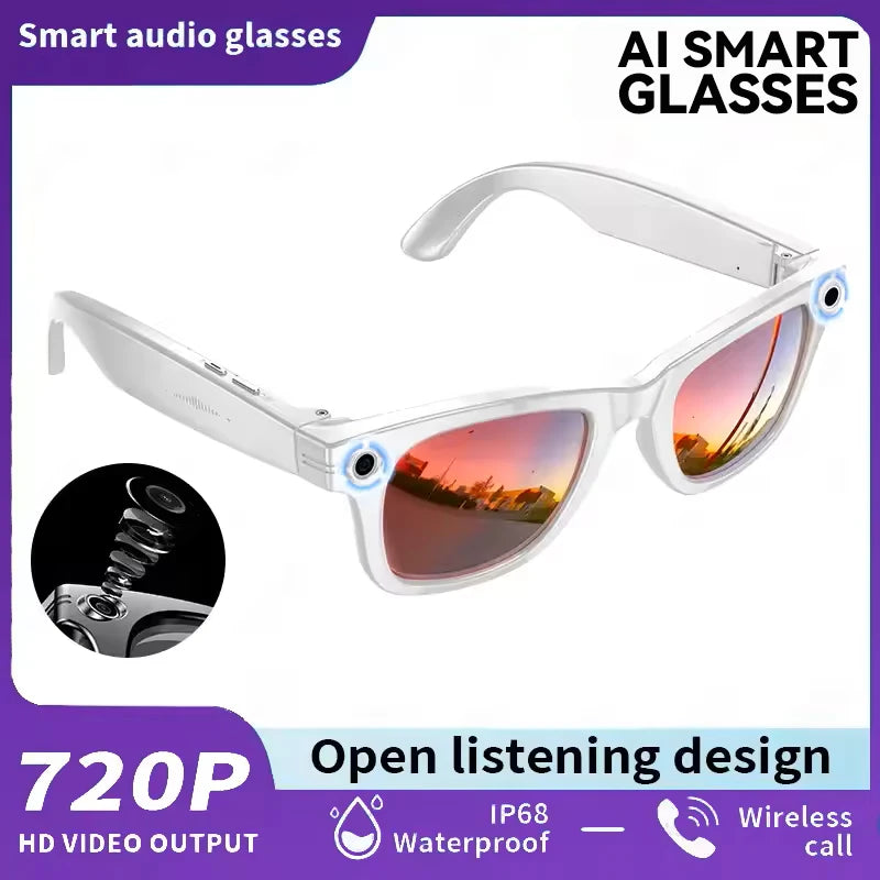 AI Smart Glasses for Men & Women with 8MP Camera, Bluetooth Call, Music Player, 100+ Language Translation Sunglasses Hands-Free 2025