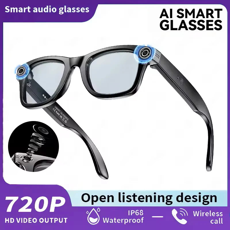 AI Smart Glasses for Men & Women with 8MP Camera, Bluetooth Call, Music Player, 100+ Language Translation Sunglasses Hands-Free 2025