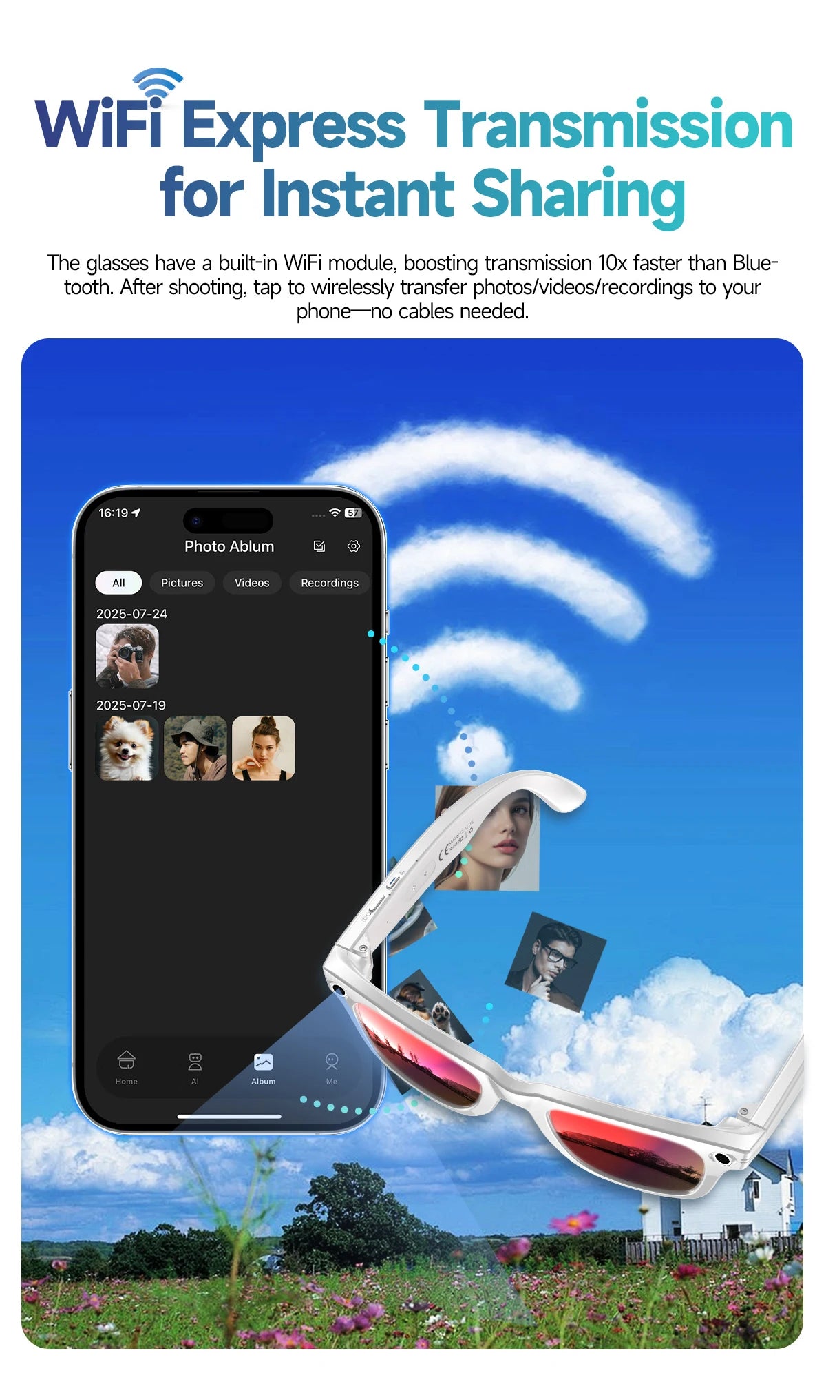 AI Smart Glasses for Men & Women with 8MP Camera, Bluetooth Call, Music Player, 100+ Language Translation Sunglasses Hands-Free 2025