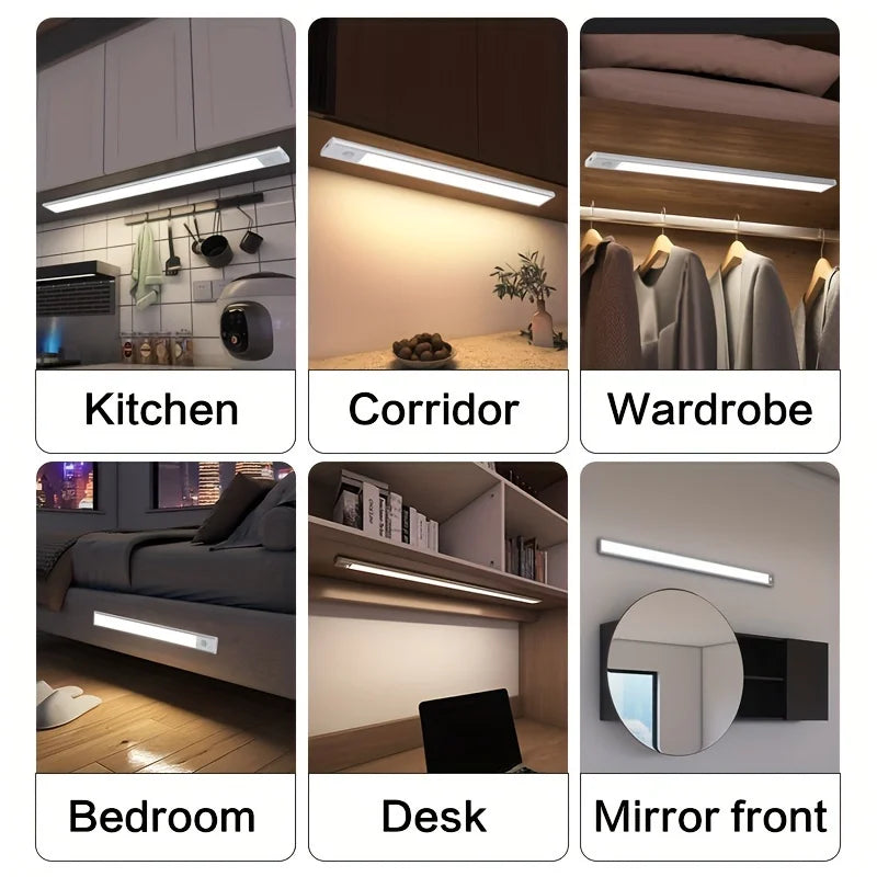 10-50cm LED Motion Sensor Light Night Wireless USB Battery Rechargeable Wall Under Cabinet For Bedroom Kitchen Lighting