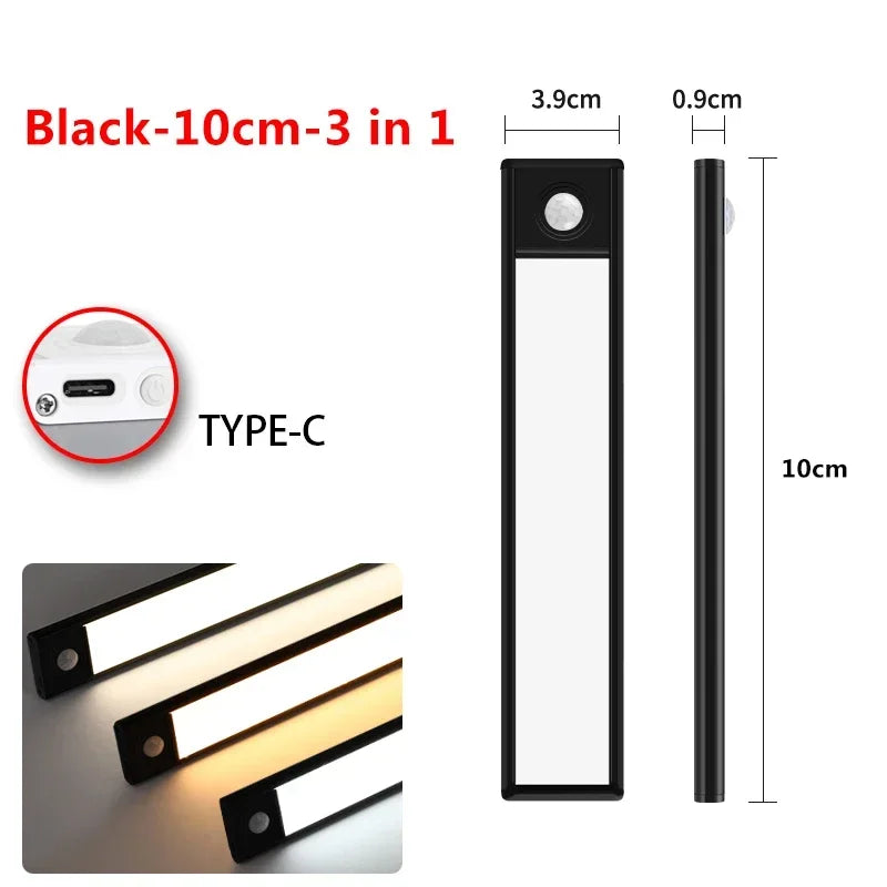 LED Under Cabinet Lights 10-50CM Motion Sensor Lamp USB Rechargeable Wireless
