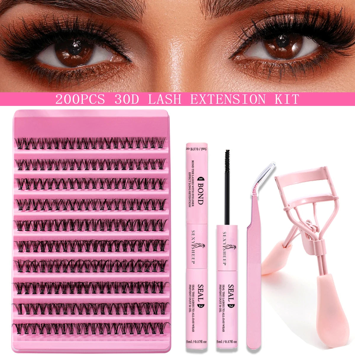 DIY Eyelash Extension Kit 200pcs Individual Lashes Cluster D Curl, 8-16mm Mix Lash Clusters with Lash Tweezers