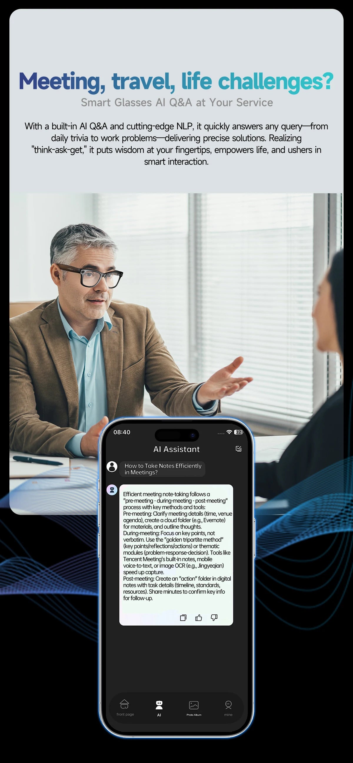 AI Smart Glasses for Men & Women with 8MP Camera, Bluetooth Call, Music Player, 100+ Language Translation Sunglasses Hands-Free 2025