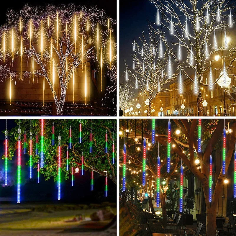 Christmas Lights Outdoor 8 Tubes Meteor Shower Lights LED Snow Falling Icicle