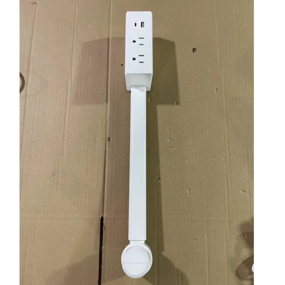 New Rotates 180° Electrical Outlet Extender Adjustable Length White Flat Plug Power Strip Power Socket Expander for NightStand