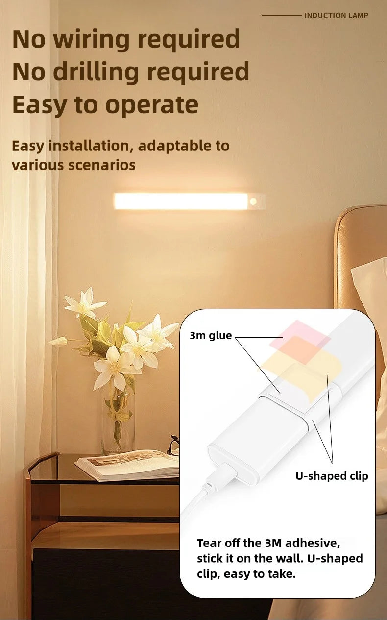 10-50cm LED Motion Sensor Light Night Wireless USB Battery Rechargeable Wall Under Cabinet For Bedroom Kitchen Lighting