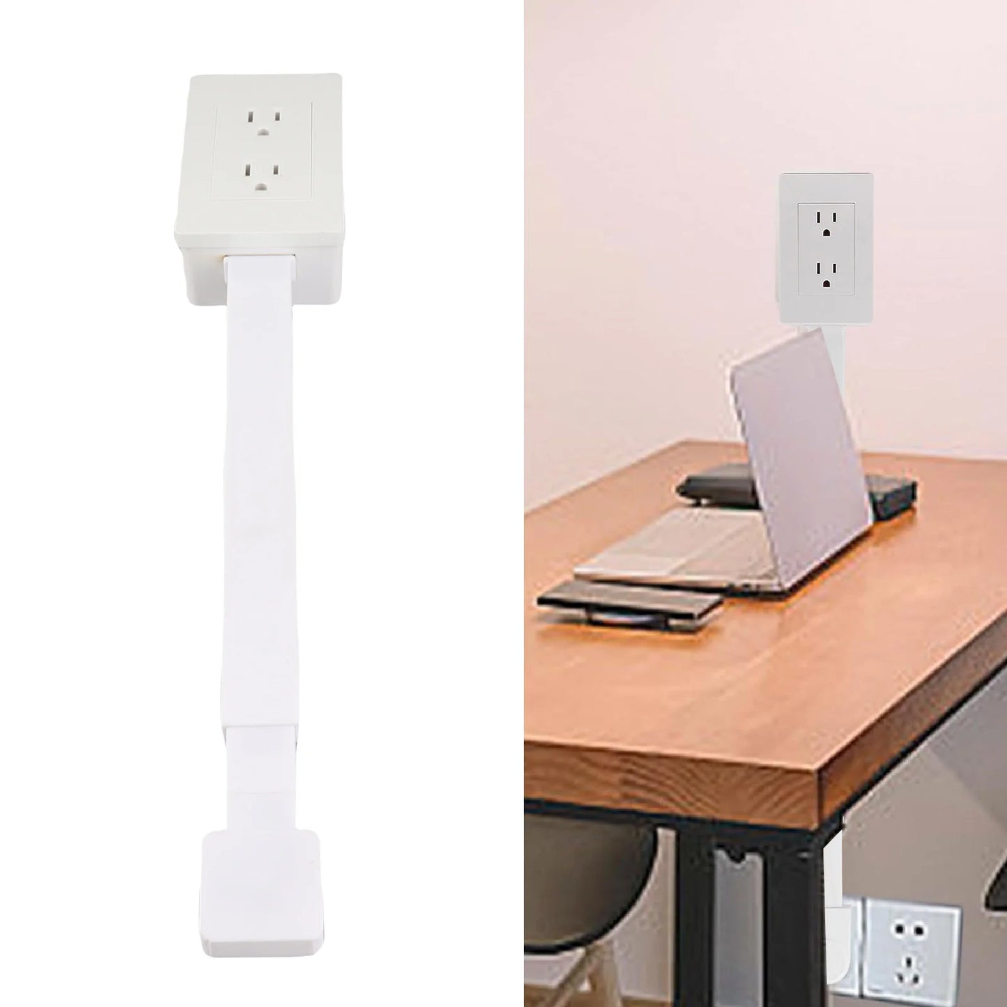 Extendable Power Strip Electrical Outlet Extender Two 3 Prong Outlets Versatile Usage 180 Degree Rotating Base for Nightstand