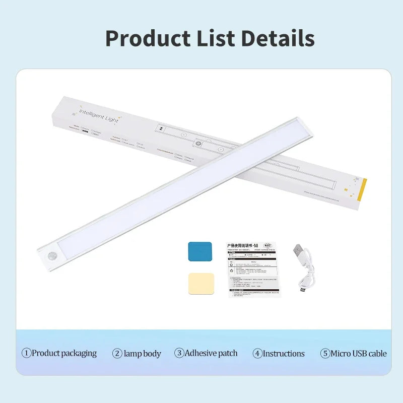 LED Under Cabinet Lights 10-50CM Motion Sensor Lamp USB Rechargeable Wireless