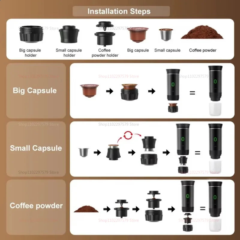 3-in-1 Wireless Portable Electric Coffee Maker 20Bar Espresso Machine USB Rechargeable Compact Coffee Brewer for Home Travel