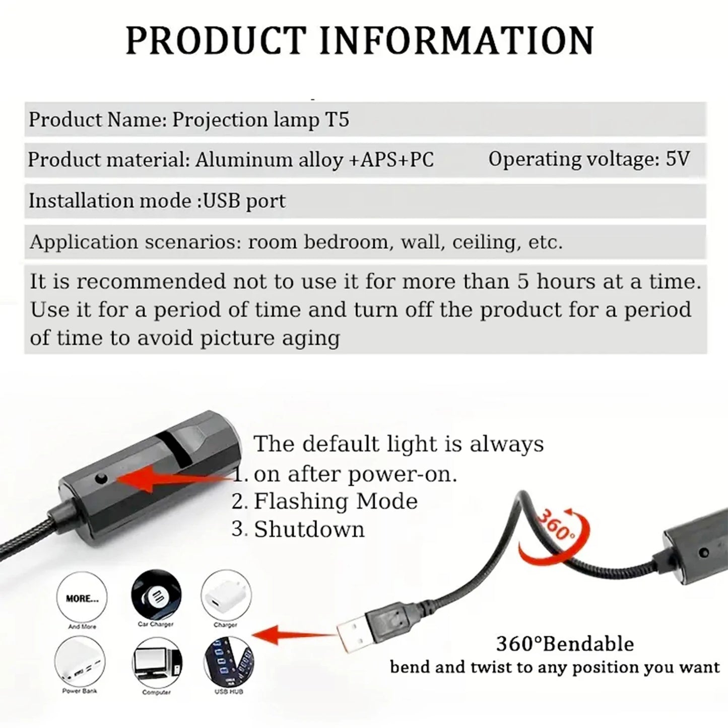 Skull projection lamp, USB lighting night light