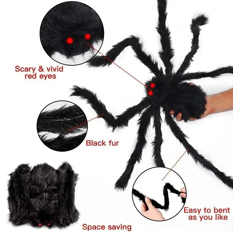 30-200cm Big Spider Halloween Decoration Horror Giant Black Spider Outdoor Halloween Props Simulated Spider toys