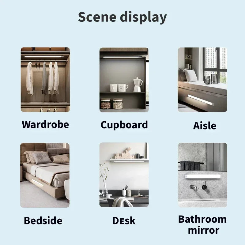 LED Under Cabinet Lights 10-50CM Motion Sensor Lamp USB Rechargeable Wireless