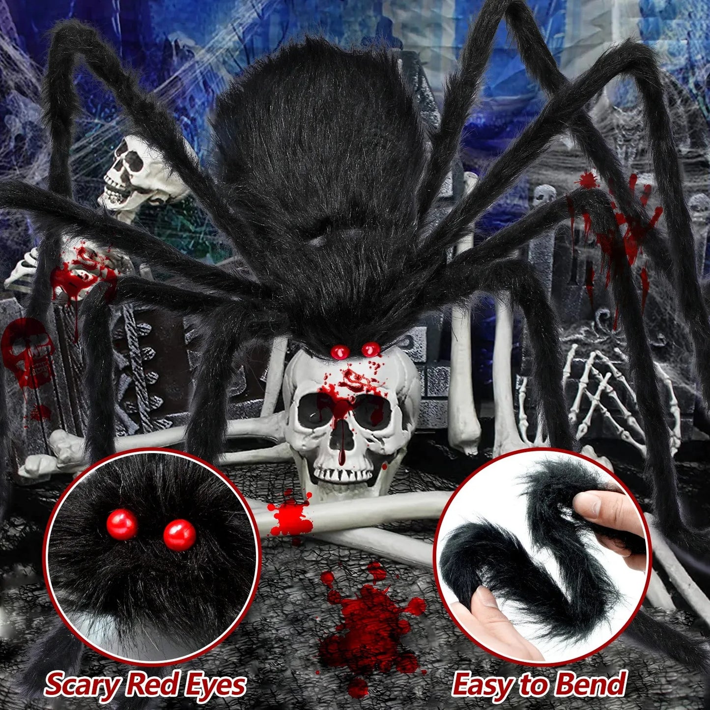 30-200cm Big Spider Halloween Decoration Horror Giant Black Spider Outdoor Halloween Props Simulated Spider toys