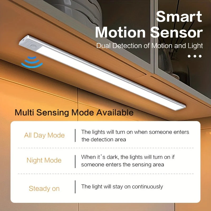 10-50cm LED Motion Sensor Light Night Wireless USB Battery Rechargeable Wall Under Cabinet For Bedroom Kitchen Lighting