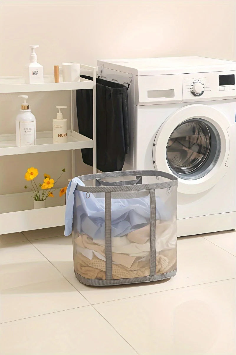 Laundry Bags Hamper Bag with Handles Portable &Collapsible Dirty Clothes Mesh Basket Foldable for Washing Storage Dorm or Travel