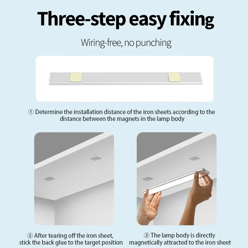 LED Under Cabinet Lights 10-50CM Motion Sensor Lamp USB Rechargeable Wireless