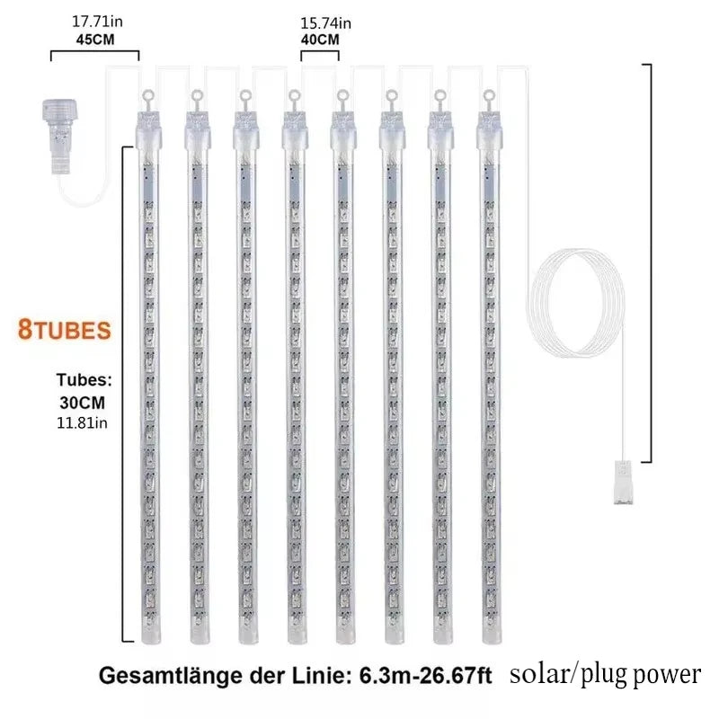 Christmas Lights Outdoor 8 Tubes Meteor Shower Lights LED Snow Falling Icicle
