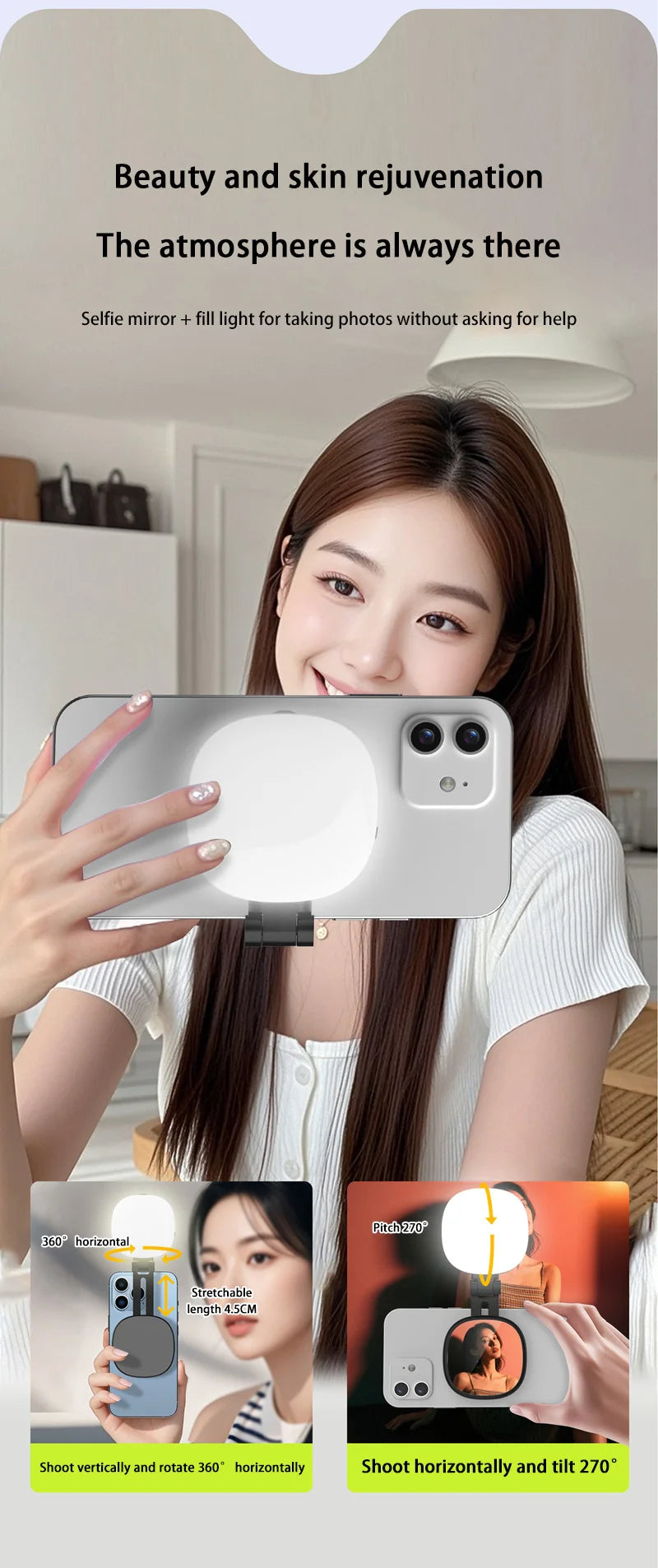 Mobile Phone Magnetic Selfie Fill Light Live Photo Mini Portable Makeup Mirror Foldable Pocket LED Light Mobile Phone Holder