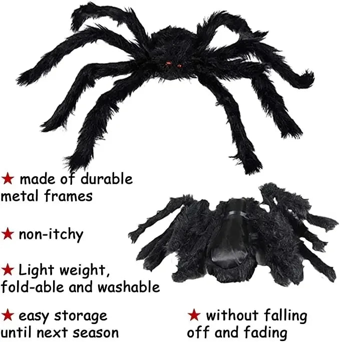 30-200cm Big Spider Halloween Decoration Horror Giant Black Spider Outdoor Halloween Props Simulated Spider toys