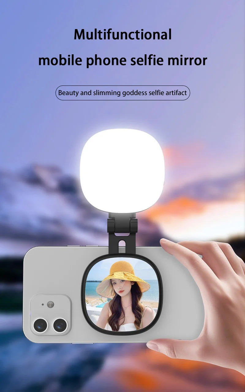 Mobile Phone Magnetic Selfie Fill Light Live Photo Mini Portable Makeup Mirror Foldable Pocket LED Light Mobile Phone Holder