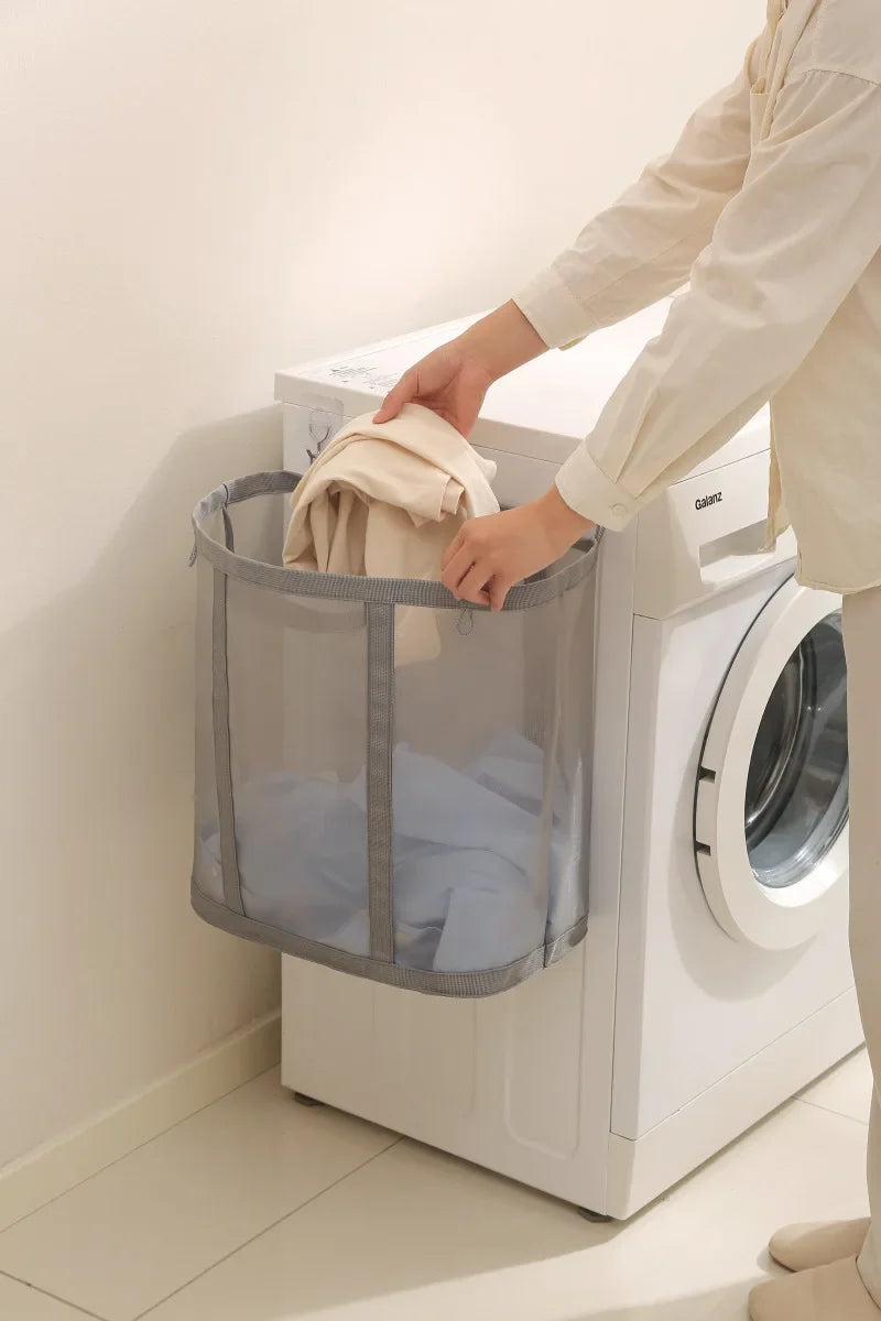 Laundry Bags Hamper Bag with Handles Portable &Collapsible Dirty Clothes Mesh Basket Foldable for Washing Storage Dorm or Travel