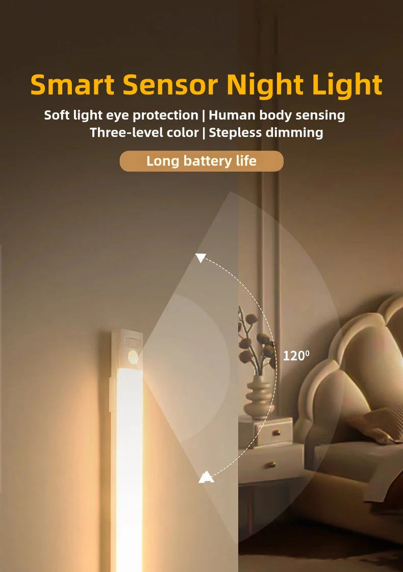 10-50cm LED Motion Sensor Light Night Wireless USB Battery Rechargeable Wall Under Cabinet For Bedroom Kitchen Lighting