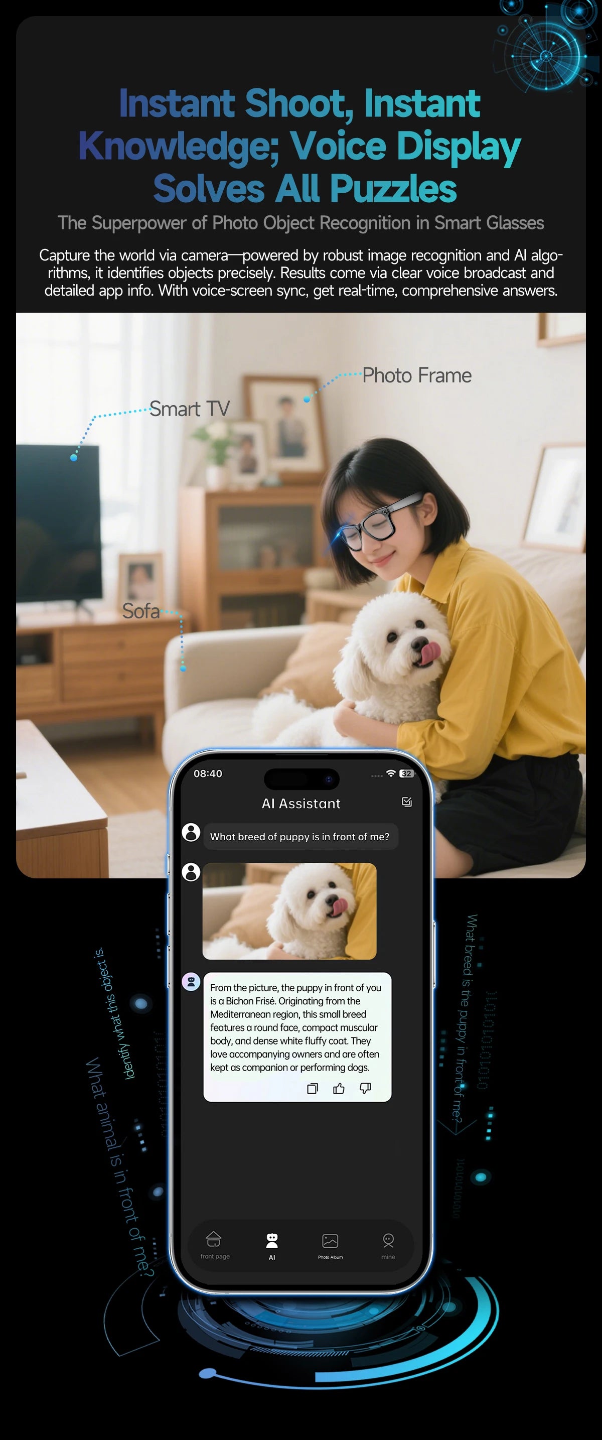 AI Smart Glasses for Men & Women with 8MP Camera, Bluetooth Call, Music Player, 100+ Language Translation Sunglasses Hands-Free 2025