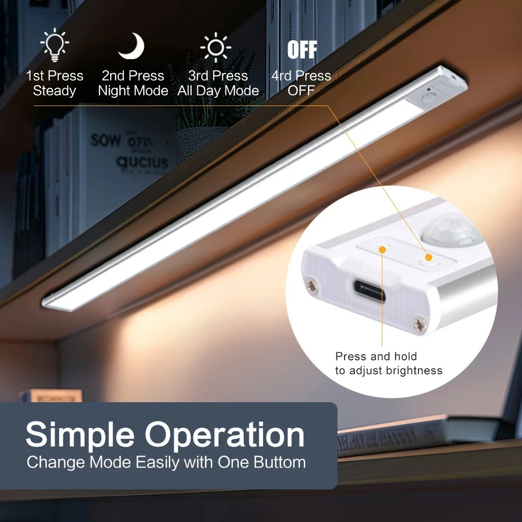 10-50cm LED Motion Sensor Light Night Wireless USB Battery Rechargeable Wall Under Cabinet For Bedroom Kitchen Lighting