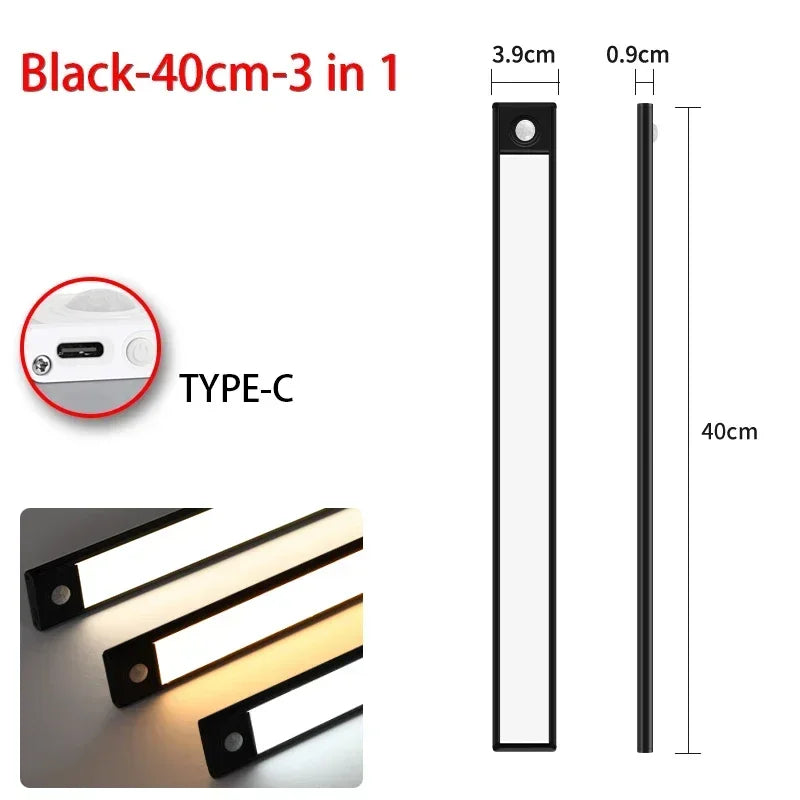 LED Under Cabinet Lights 10-50CM Motion Sensor Lamp USB Rechargeable Wireless