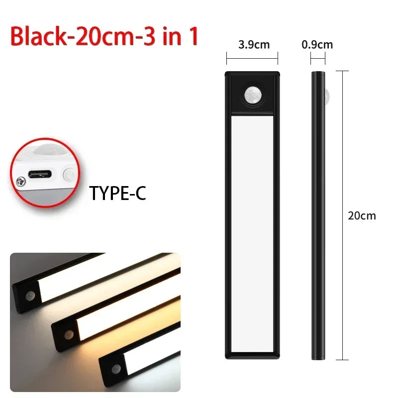 LED Under Cabinet Lights 10-50CM Motion Sensor Lamp USB Rechargeable Wireless
